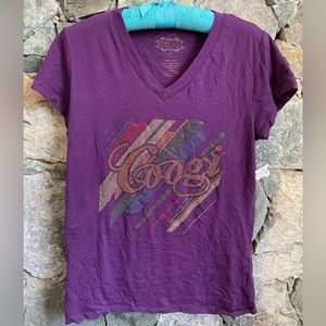 COOGI purple logo v-neck Y2K embellished Cotton spandex t-shirt size 2X